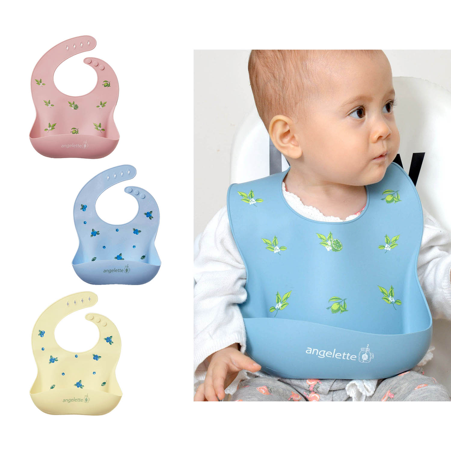 【ベルメゾン】大人カラーのシリコーン製お食事スタイ 総柄