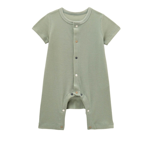 ボタンが分かりやすい夏快適半袖前開きカエルロンパース 【ベビー服】