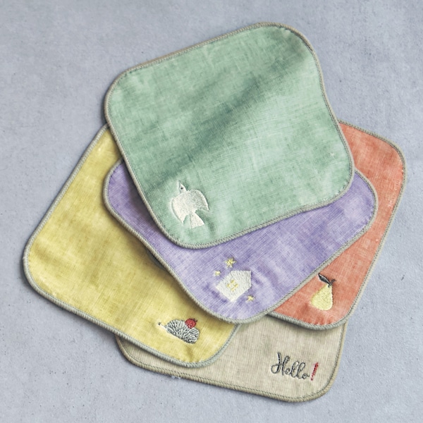 【ベルメゾン】ワンポイント刺繍のミニミニタオルハンカチ5柄セット