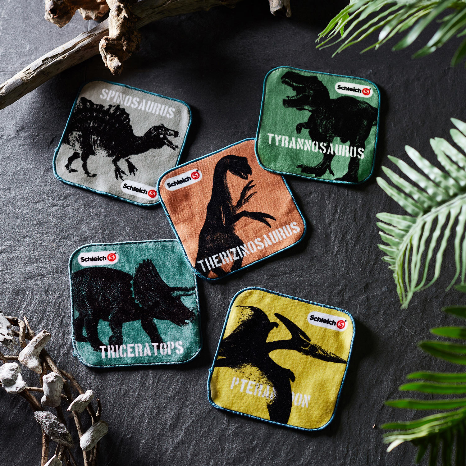 【シュライヒ/Schleich】【7月2日までお得】 ミニミニタオルハンカチ5柄セット /シュライヒ 【恐竜】