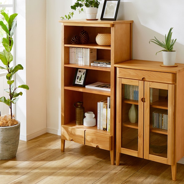 【ベルメゾン】アルダー材を使用した優しい風合いの引出し付きオープンラック