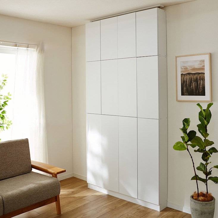 棚板１ｃｍピッチのプッシュ扉付き頑丈薄型収納本棚［日本製］