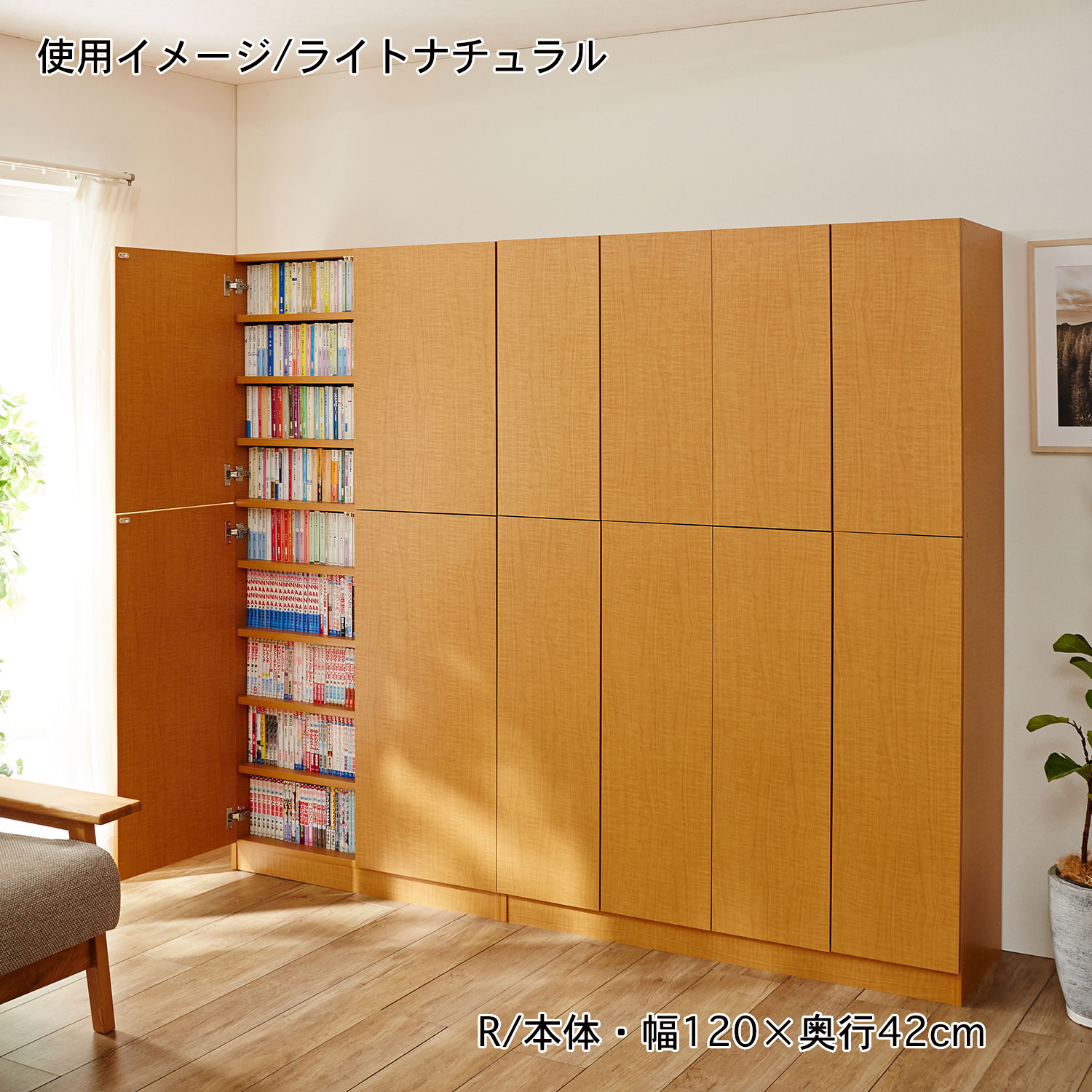 日本製］棚板１ｃｍピッチのプッシュ扉付き頑丈薄型収納本棚（壁面収納