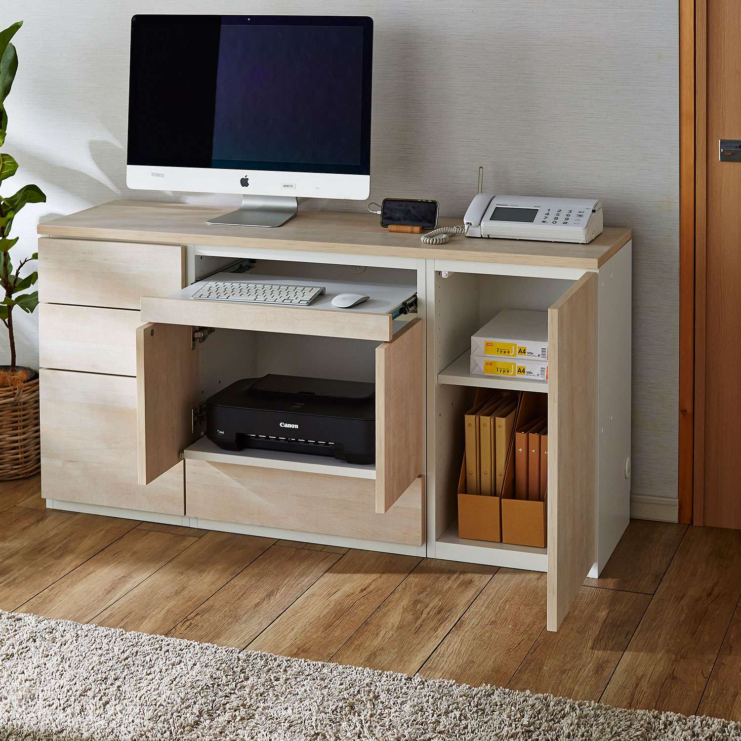 【ベルメゾン】【国産受注生産】収納たっぷりリビングパソコンキャビネット