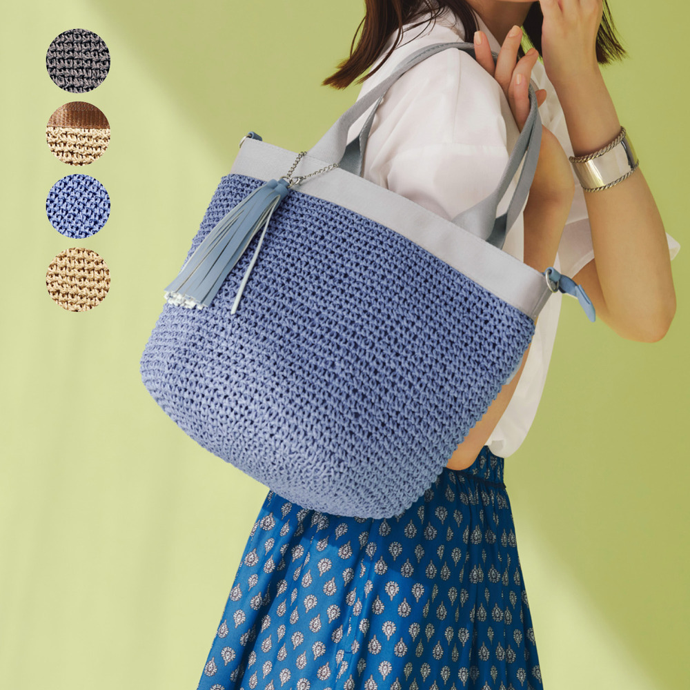 【スタイルノート/StyleNote】ペーパーメッシュ素材5ポケットかごバッグ(2WAY)【多収納】