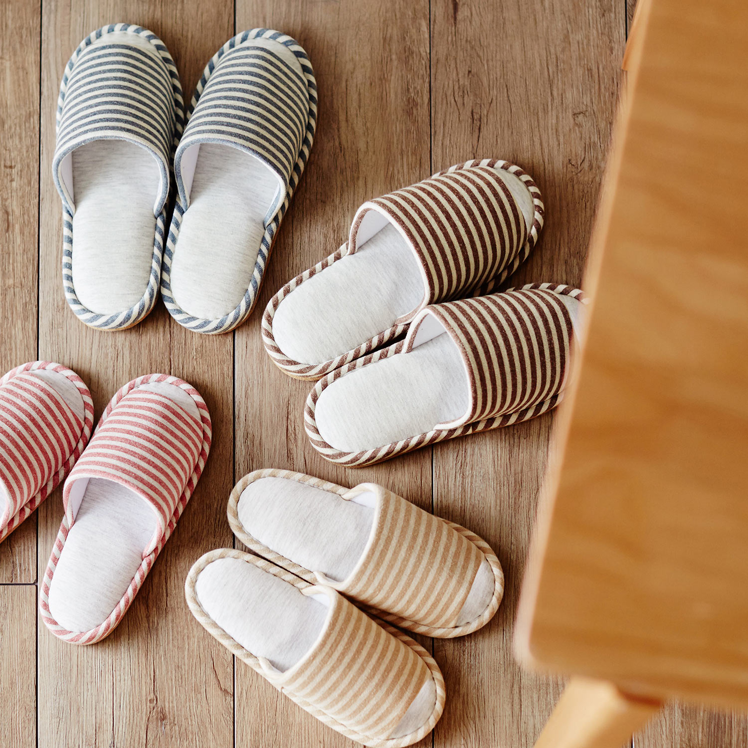 【ベルメゾン】洗濯機で洗える杢ニットボーダー前開きスリッパ4足セット 【夏スリッパ】 【ベルメゾン】洗濯機で洗える杢ニットボーダー前開きスリッパ4足セット 【夏スリッパ】
