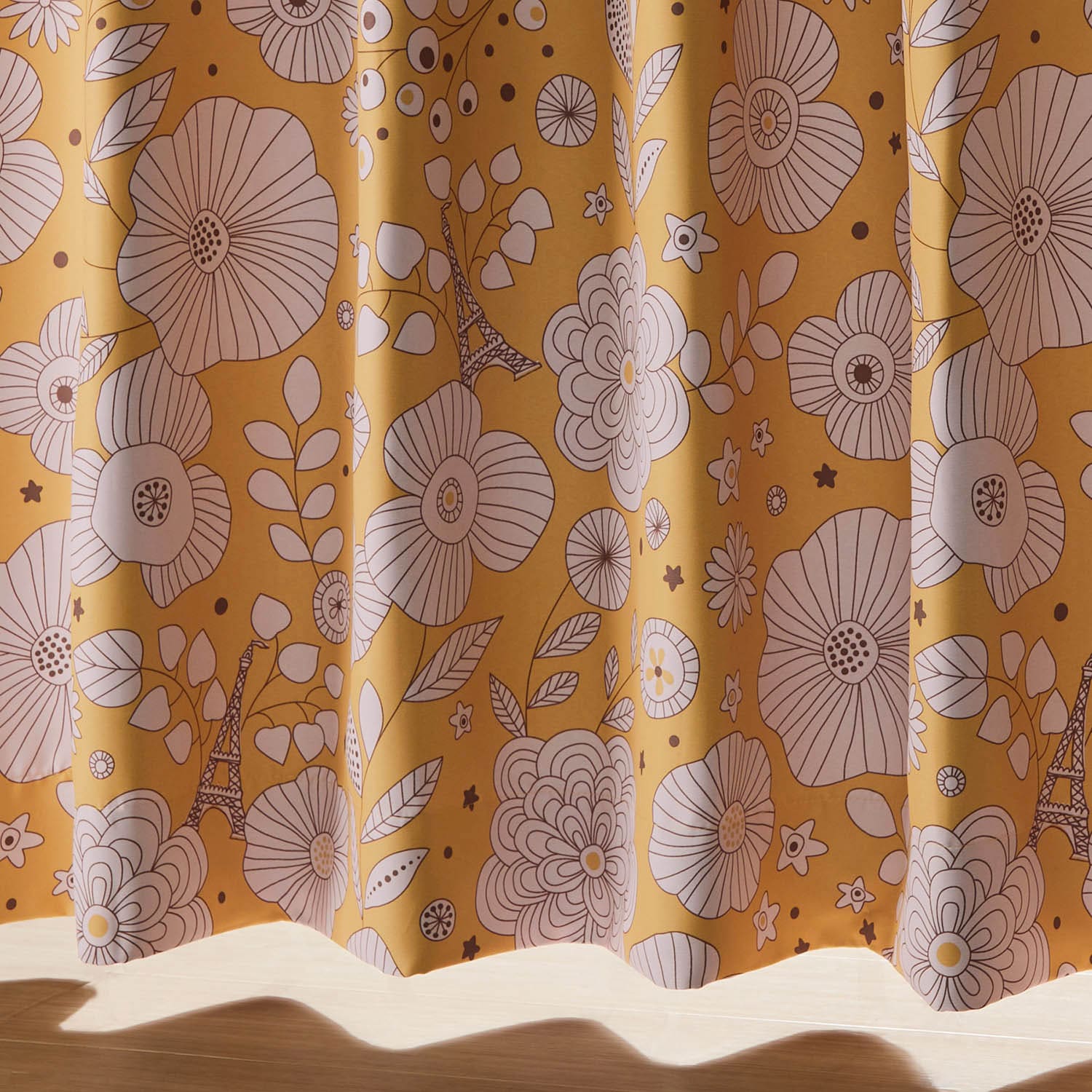 【ミニラボ/mini labo】サイズ豊富な遮光・遮熱カーテン［2枚組］［1枚］ 「ミニラボ」 パリのお花 約１００×１９２（２枚組）,-
