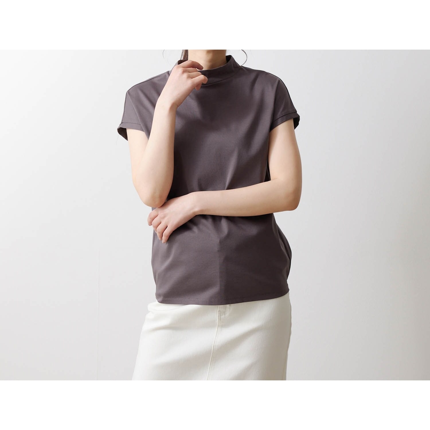 シルケットコットンハイネックTシャツ【接触冷感】 シルケットコットンハイネックTシャツ【接触冷感】