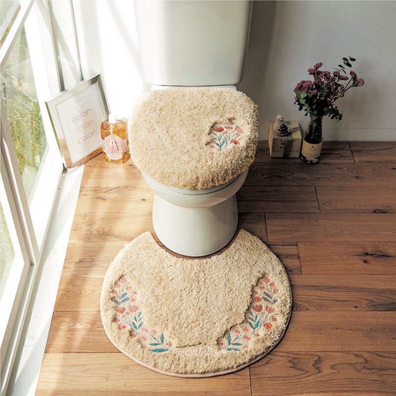 あなたにおすすめの商品 トイレマットセット マット カバー セット 刺繍 花柄 洗える すべりにくい 日本製 かわいい おしゃれ Mini Labo ミニラボ 標準マット 温水フタカバーセット