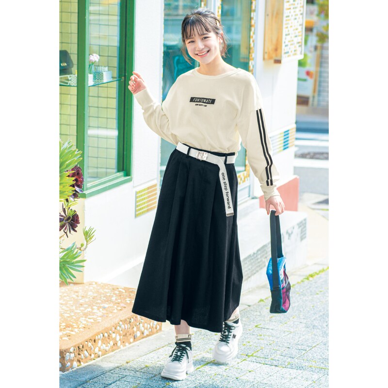 ロゴベルト付きタックフレアスカート ウエスト調節可 女の子 子供服 パペル ラピス Papel Lapiz 通販のベルメゾンネット