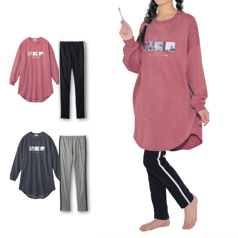 裏起毛オーバーシルエットワンピ レギンスパジャマ 女の子 子供パジャマ パペル ラピス Papel Lapiz 通販のベルメゾンネット