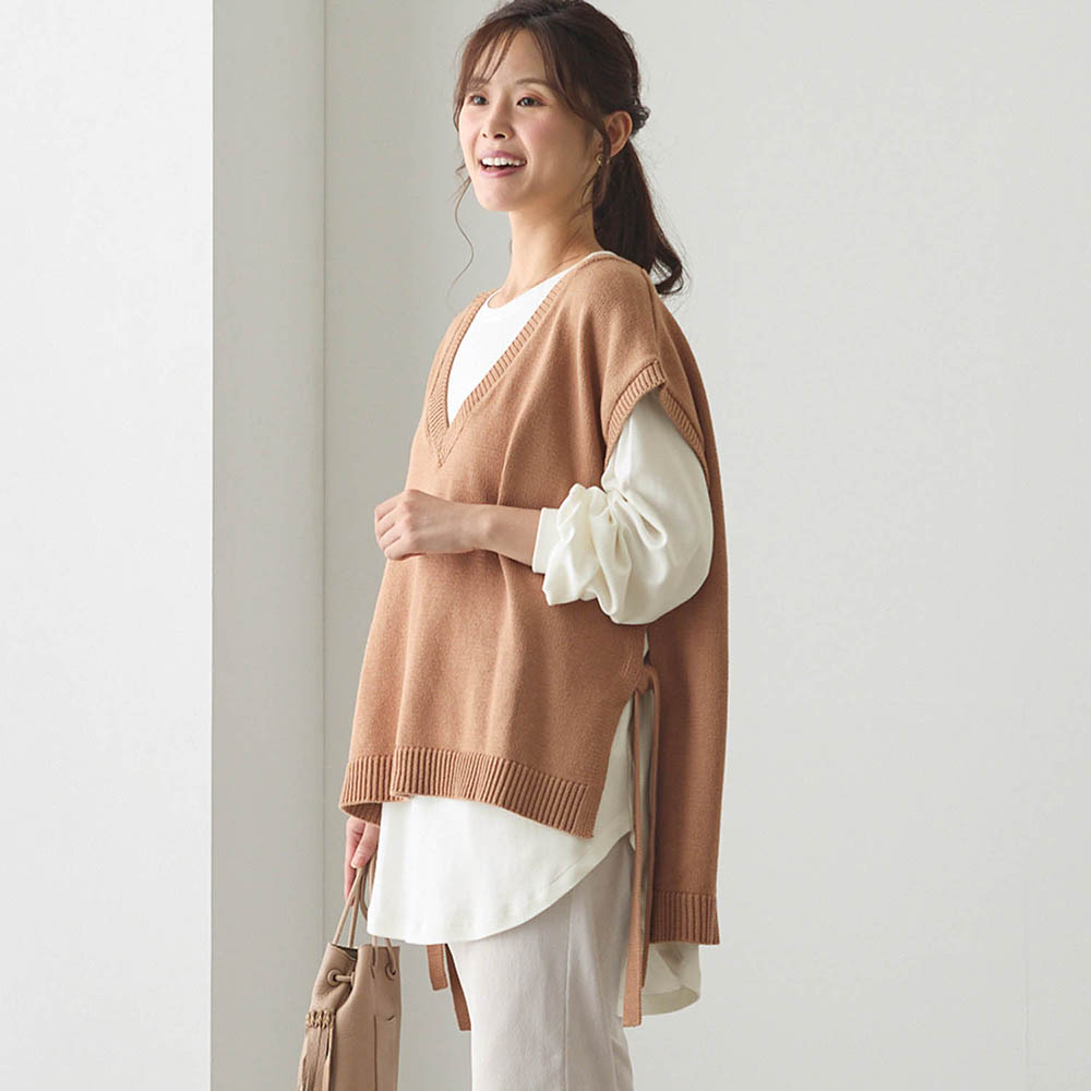 【ベルメゾン】親子でリンクレディースニットベスト & 長袖プルオーバーセット