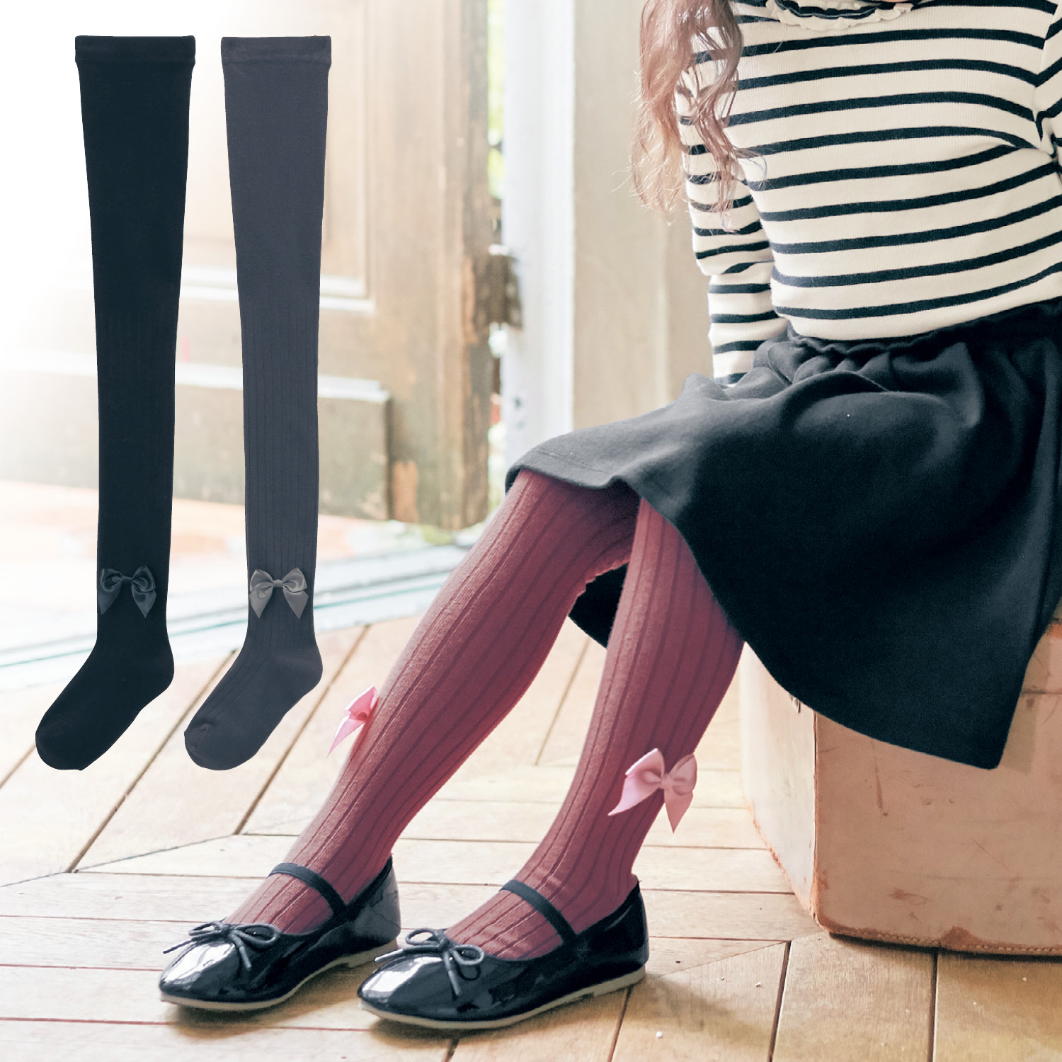 【ジータ/GITA】リボン付きタイツ 【子供靴下】