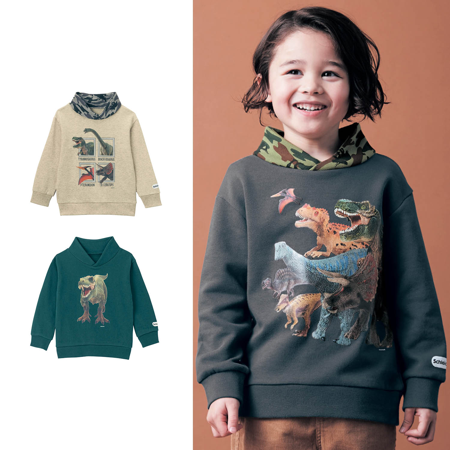 フード風襟リアル恐竜プリントスウェットシャツ 子供服 シュライヒ Schleich 通販のベルメゾンネット フード風襟リアル恐竜プリントスウェットシャツ 子供服 シュライヒ Schleich 通販のベルメゾンネット