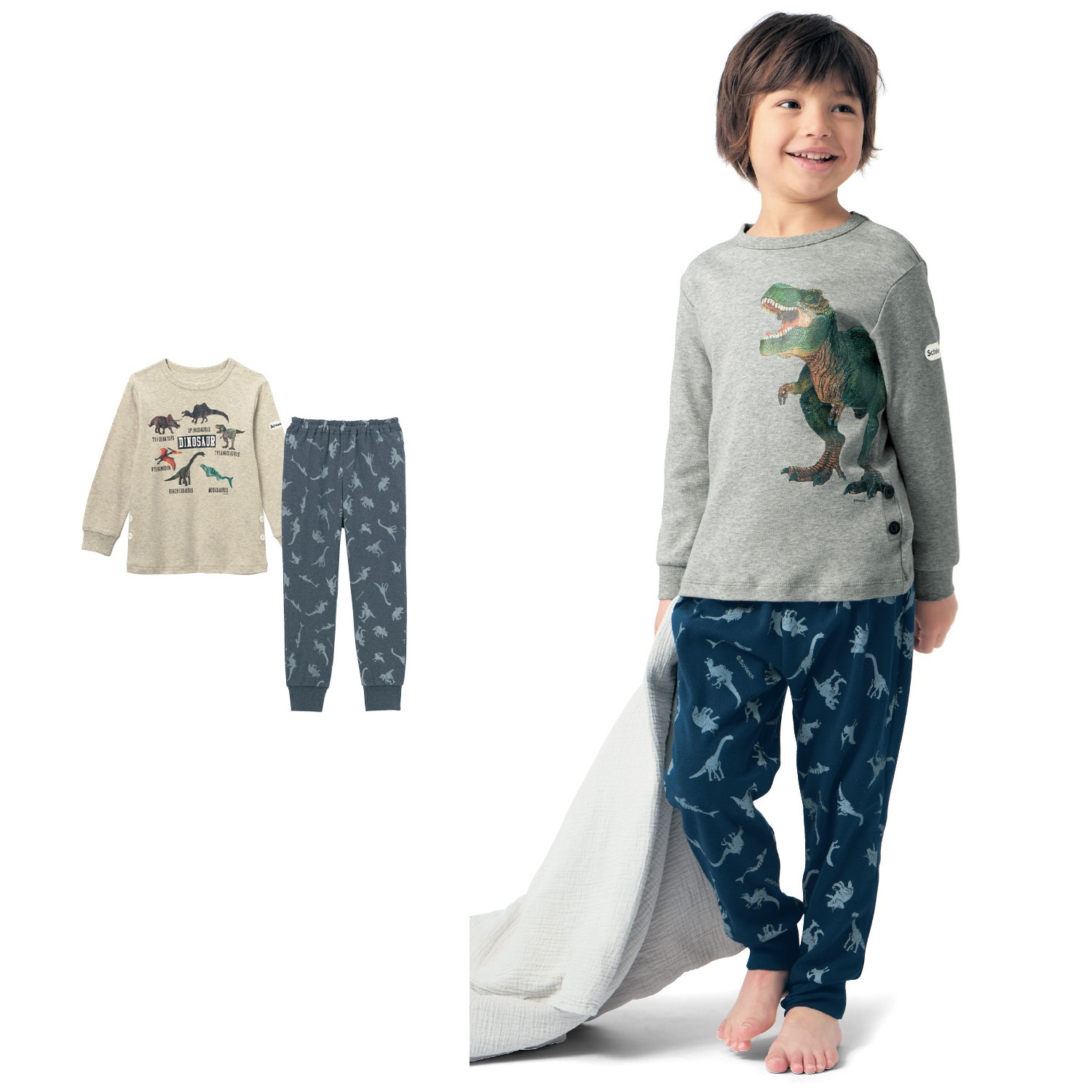【シュライヒ/Schleich】柔らかスムースリアル恐竜プリント綿素材パジャマ 【子供パジャマ 長袖】