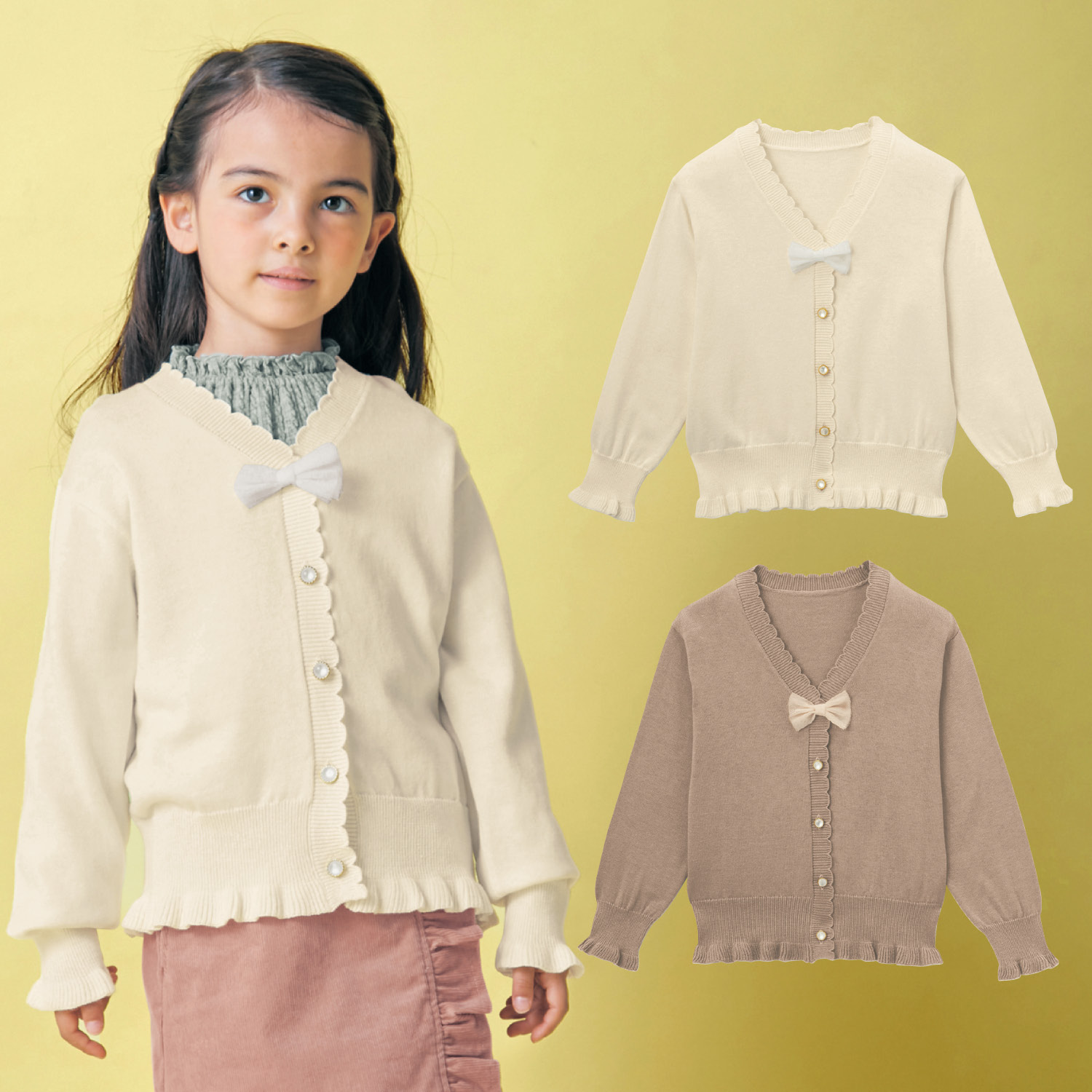 リボンモチーフニットカーディガン 子供服 通販のベルメゾンネット リボンモチーフニットカーディガン 子供服 通販のベルメゾンネット