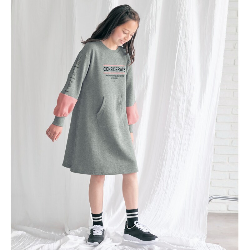 袖配色カンガルーポケット裏毛ワンピース 通販のベルメゾンネット