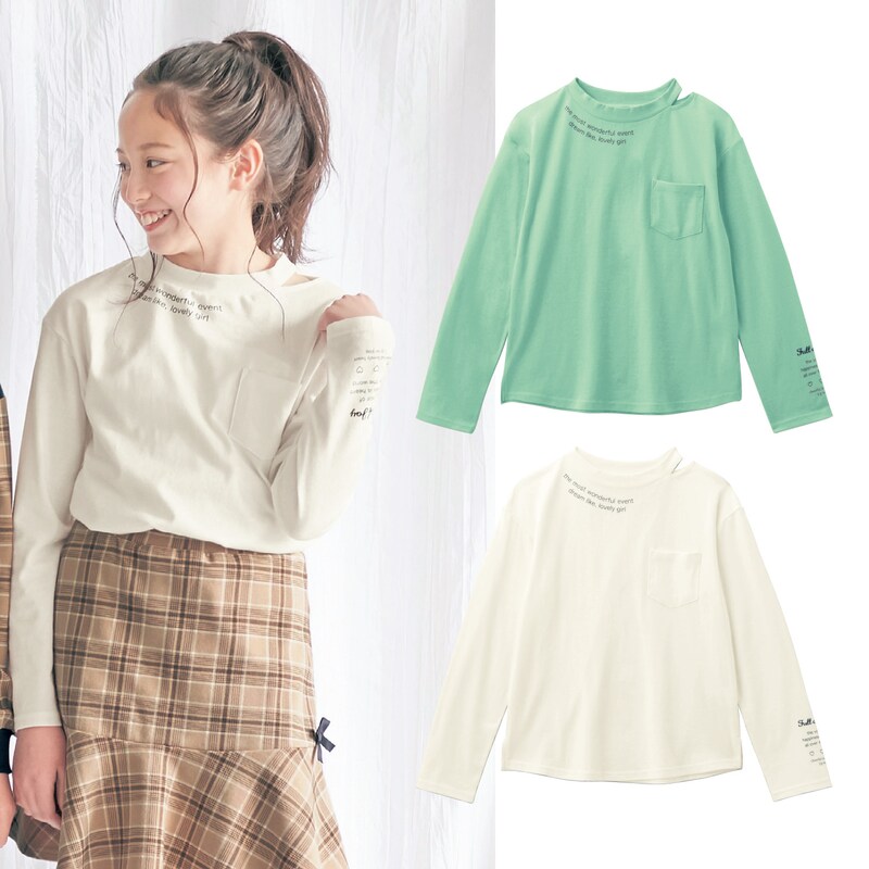 襟スリット開き長袖ｔシャツ 女の子 子供服 通販のベルメゾンネット