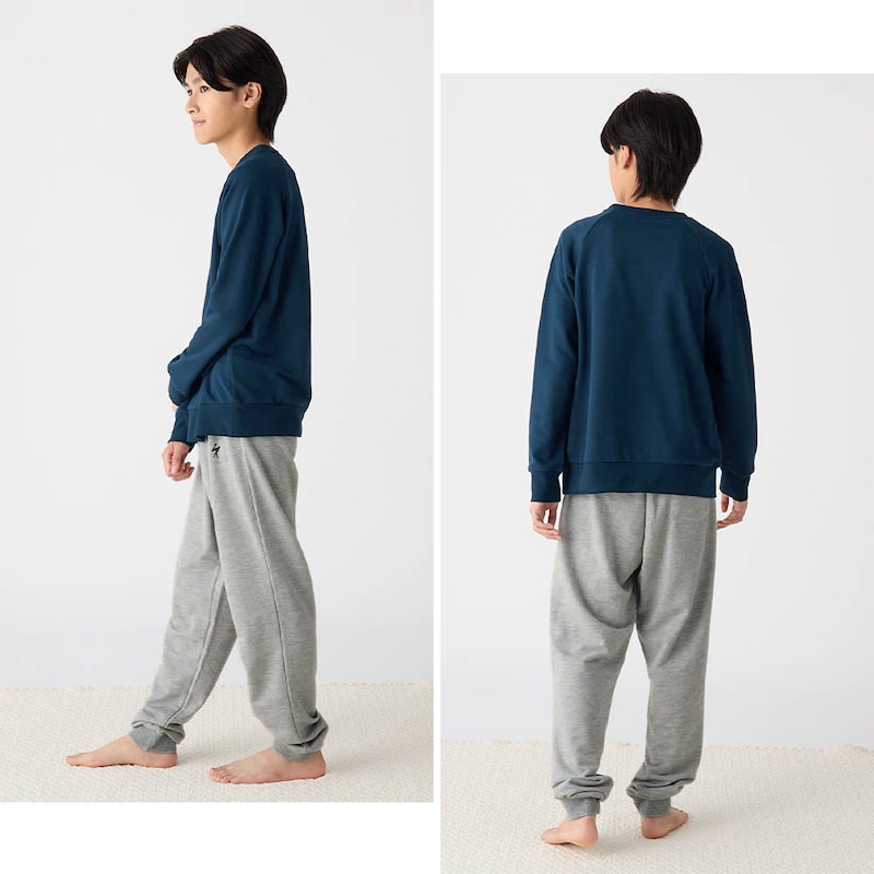 ネイビー×杢グレー／モデル身長152cm・150サイズ着用
