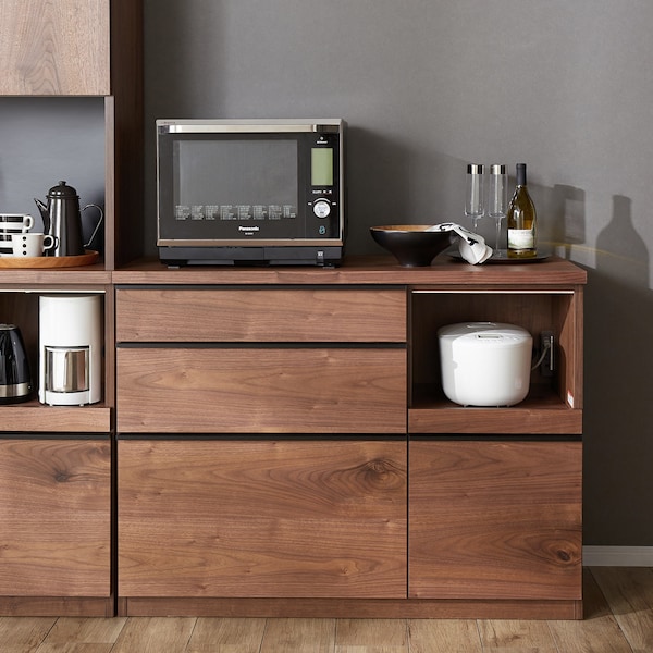 【ベルメゾン】[日本製]木目が美しいウォルナット材のモダンキッチンカウンター