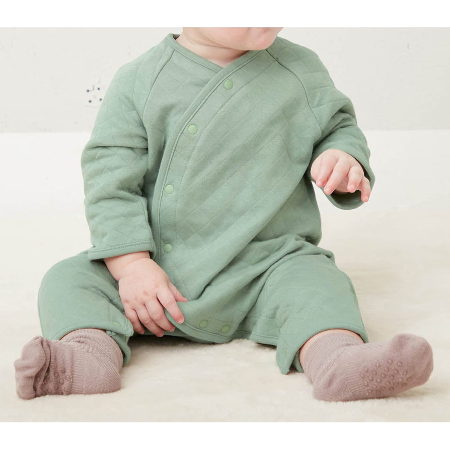 前開きニットキルトカエルロンパース【ベビー服】【男の子