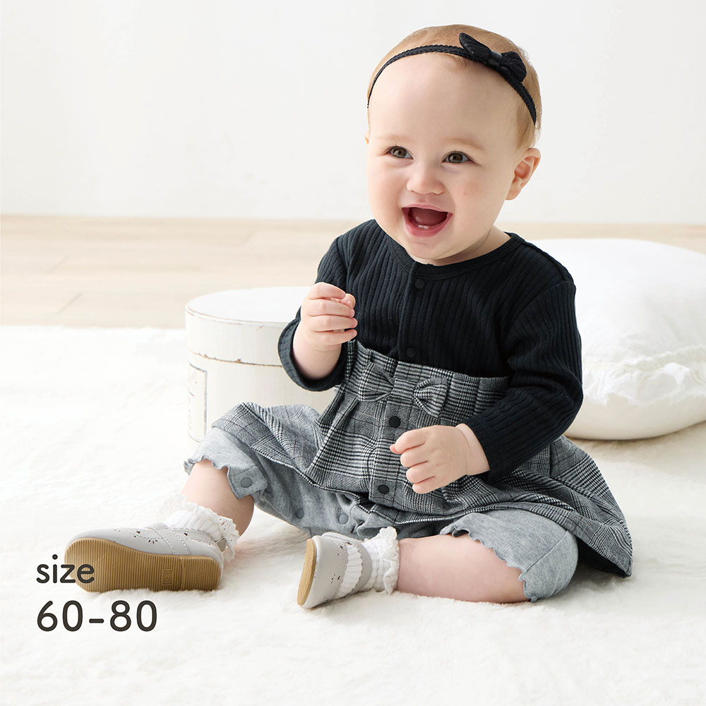 【ベルメゾン】ワンピースドッキング風前開きカエルロンパース 【ベビー服 長袖】