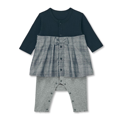 ワンピースドッキング風前開きカエルロンパース 【ベビー服 長袖】