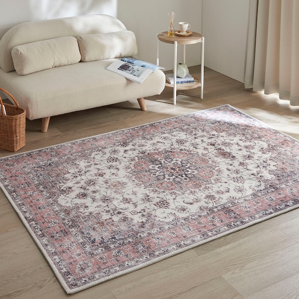 【ベルメゾン】洗える!おしゃれなアンティーク風プリントのふわふわラグ