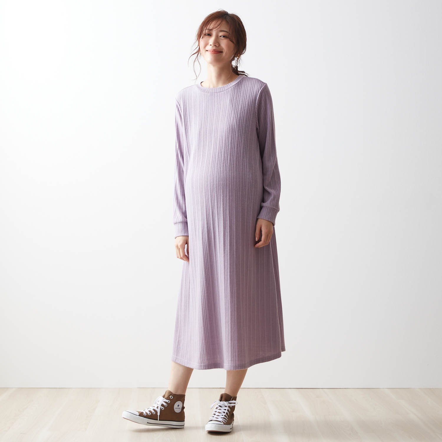 産後授乳にも便利 マタニティサイズランダムリブフレアワンピース 秋冬 通販のベルメゾンネット 産後授乳にも便利 マタニティサイズランダムリブフレアワンピース 秋冬 通販のベルメゾンネット