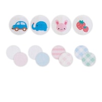 （上段左から）くるま、ぞう、うさぎ、いちご　（下段左から）ピンク系無地、ブルー系無地、ピンク系チェッ