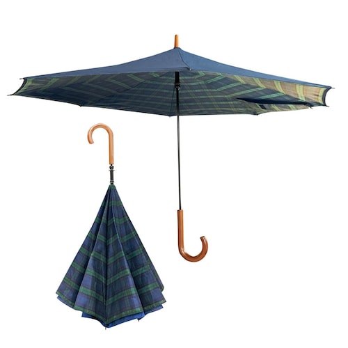 雨に濡れた面を内側にたためる逆さ傘