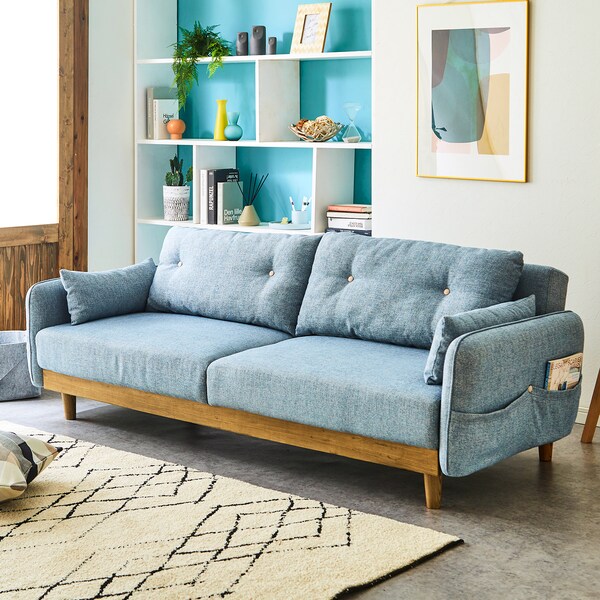 【ベルメゾン】木飾りデザインのクッション付きソファーベッド