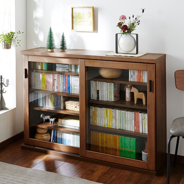 【ベルメゾン】薄型ガラス引き戸本棚