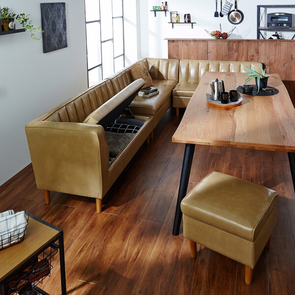 【ベルメゾン】収納付き合皮のコンパクトダイニングソファー