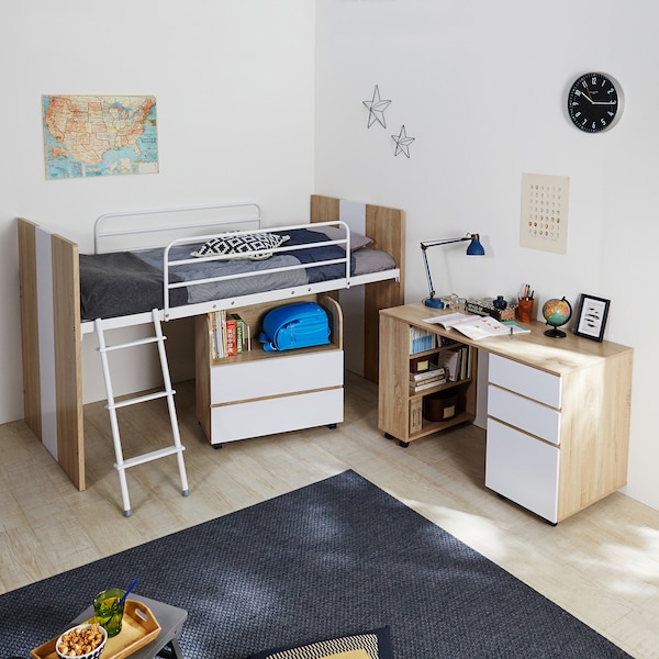 【ベルメゾン】エイジング木目のシステムベッド(ベッド・デスク・ワゴン3点セット)