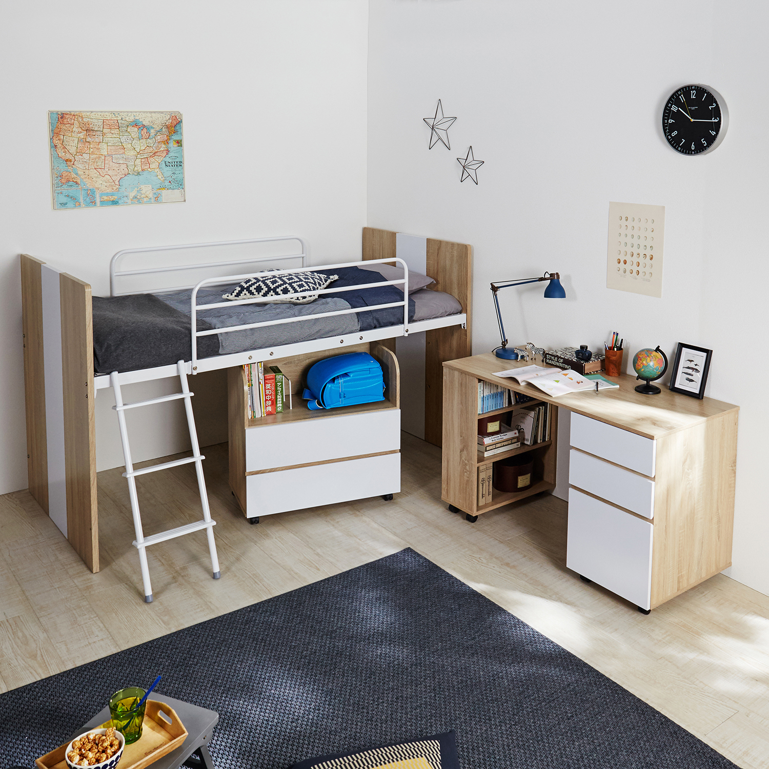 【ベルメゾン】エイジング木目のシステムベッド(ベッド・デスク・ワゴン3点セット) 【ベルメゾン】エイジング木目のシステムベッド(ベッド・デスク・ワゴン3点セット)