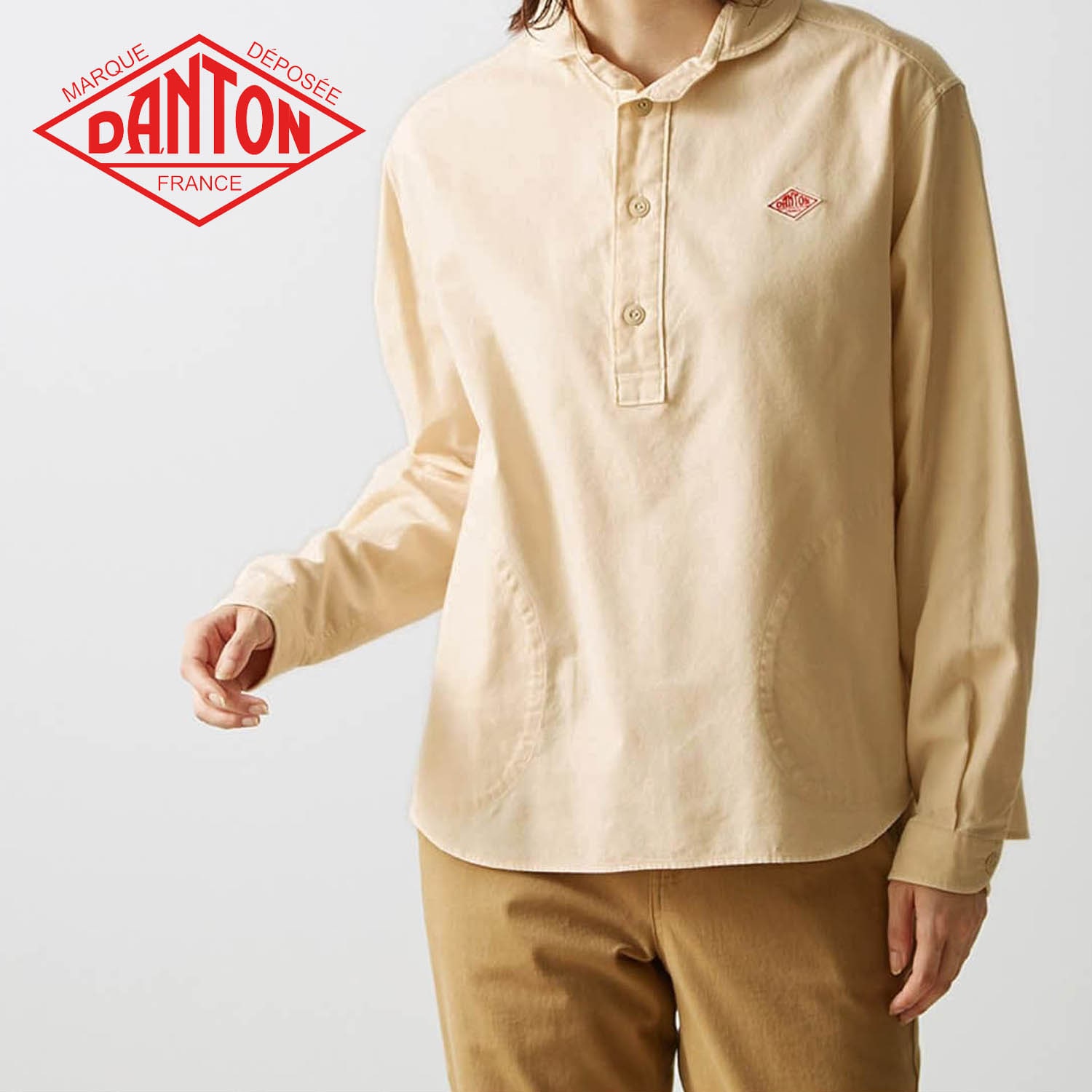 【極美品】DANTON  ラウンドカラー丸襟プルオーバーシャツ