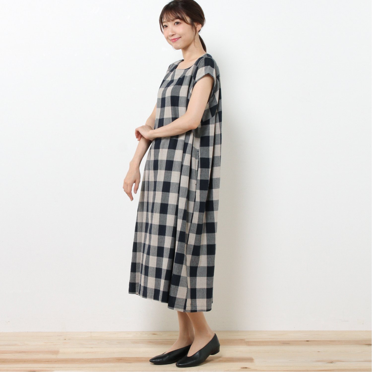 綿麻ブロックチェックワンピース ｍ ３ｌ ディージーワイ D G Y 通販のベルメゾンネット