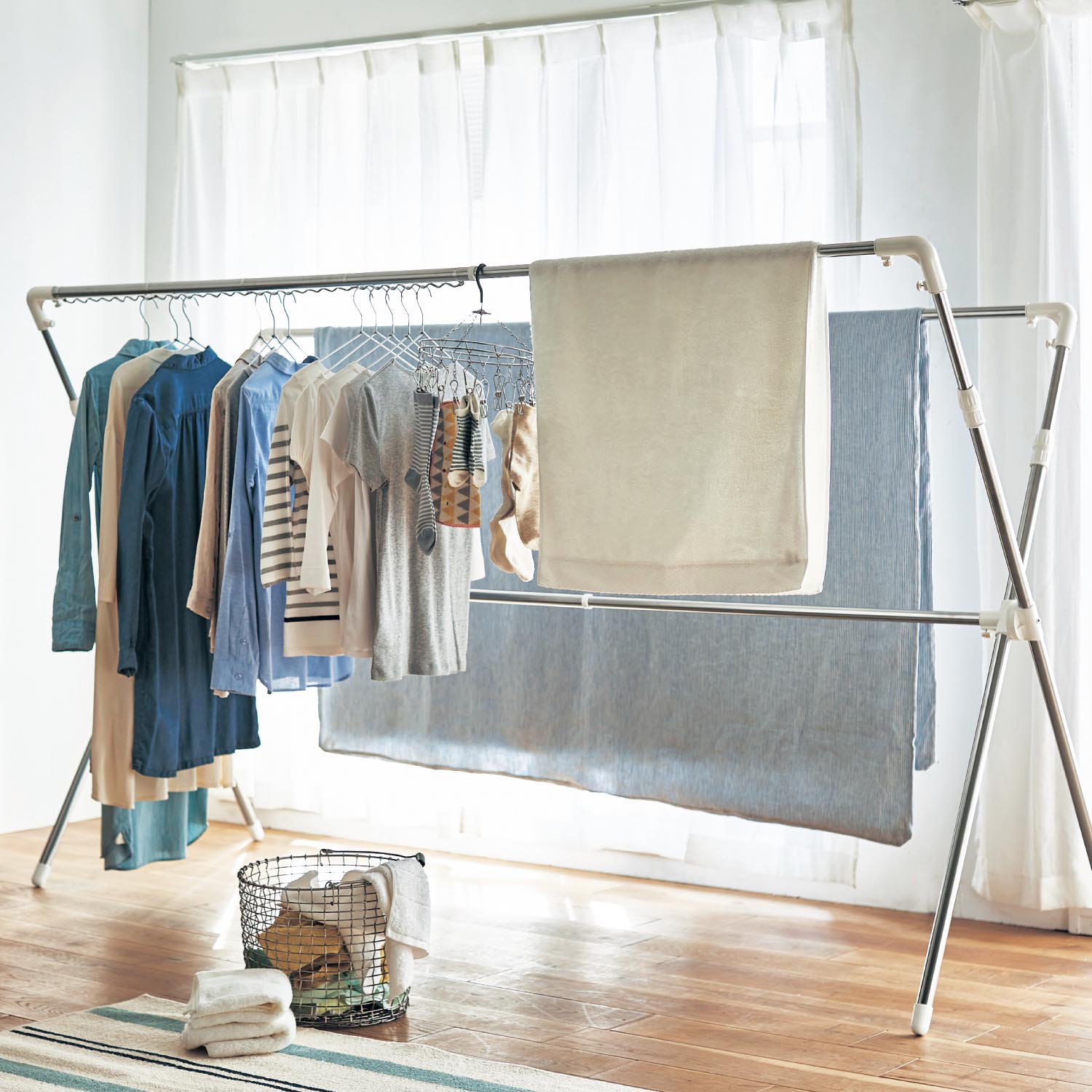 【ベルメゾン】縦横伸縮X型室内物干し 【選べるサイズ・機能】【布団干し】