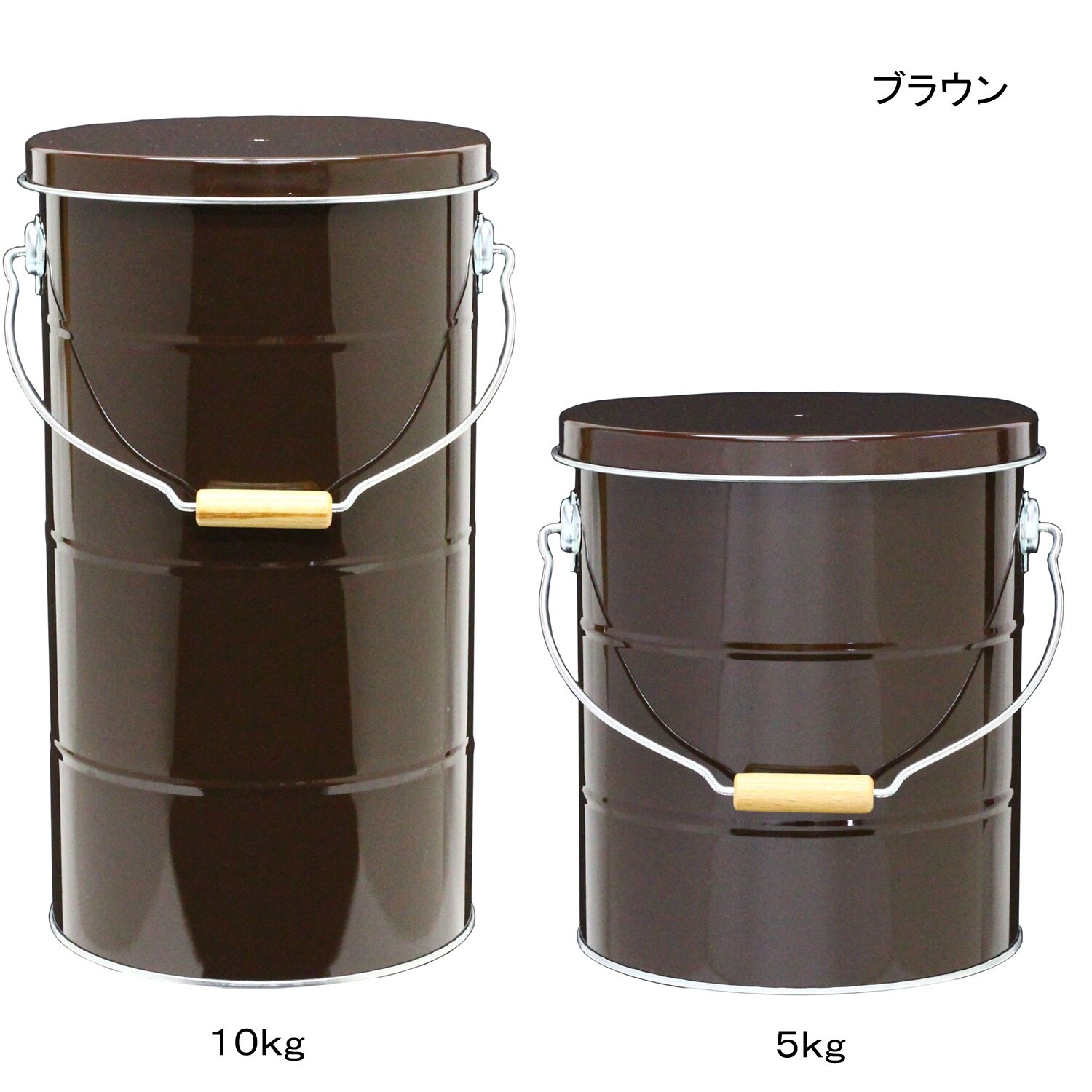 【オバケツ/OBAKETSU】トタン材の米びつ ＜５ｋｇ用／１０ｋｇ用＞ ブラウン 約5kg用,-
