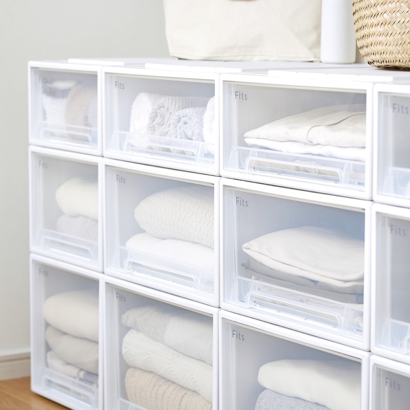 収納物が見えて使いやすい／ホワイト×クリア