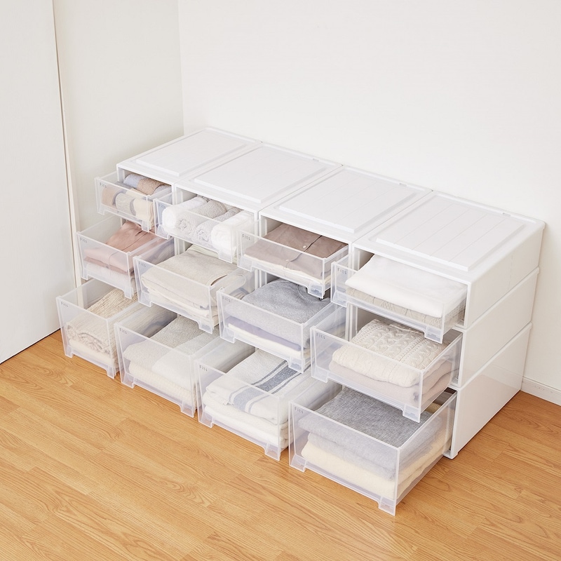 収納物や置き場所に合わせて選べるサイズ展開／ホワイト×クリアA～C・G～I×各1個、D～F×各2個