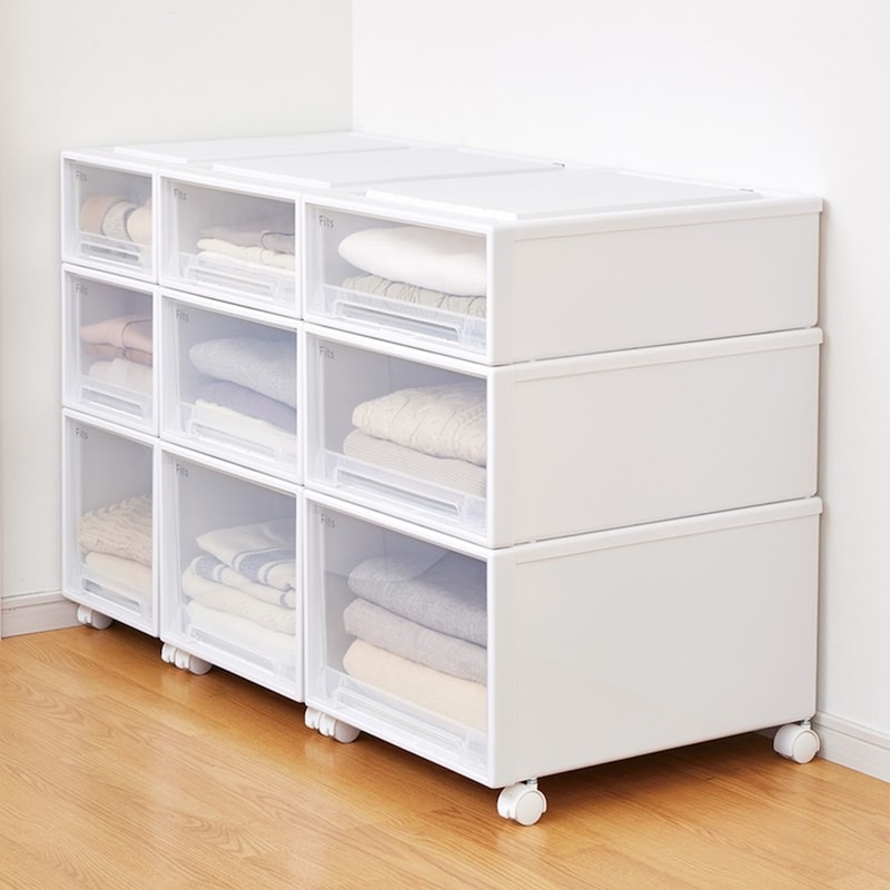 側面の凹凸をなくし埃がたまりにくい仕様／ホワイト×クリア　A～I×各1個（キャスター別売り）