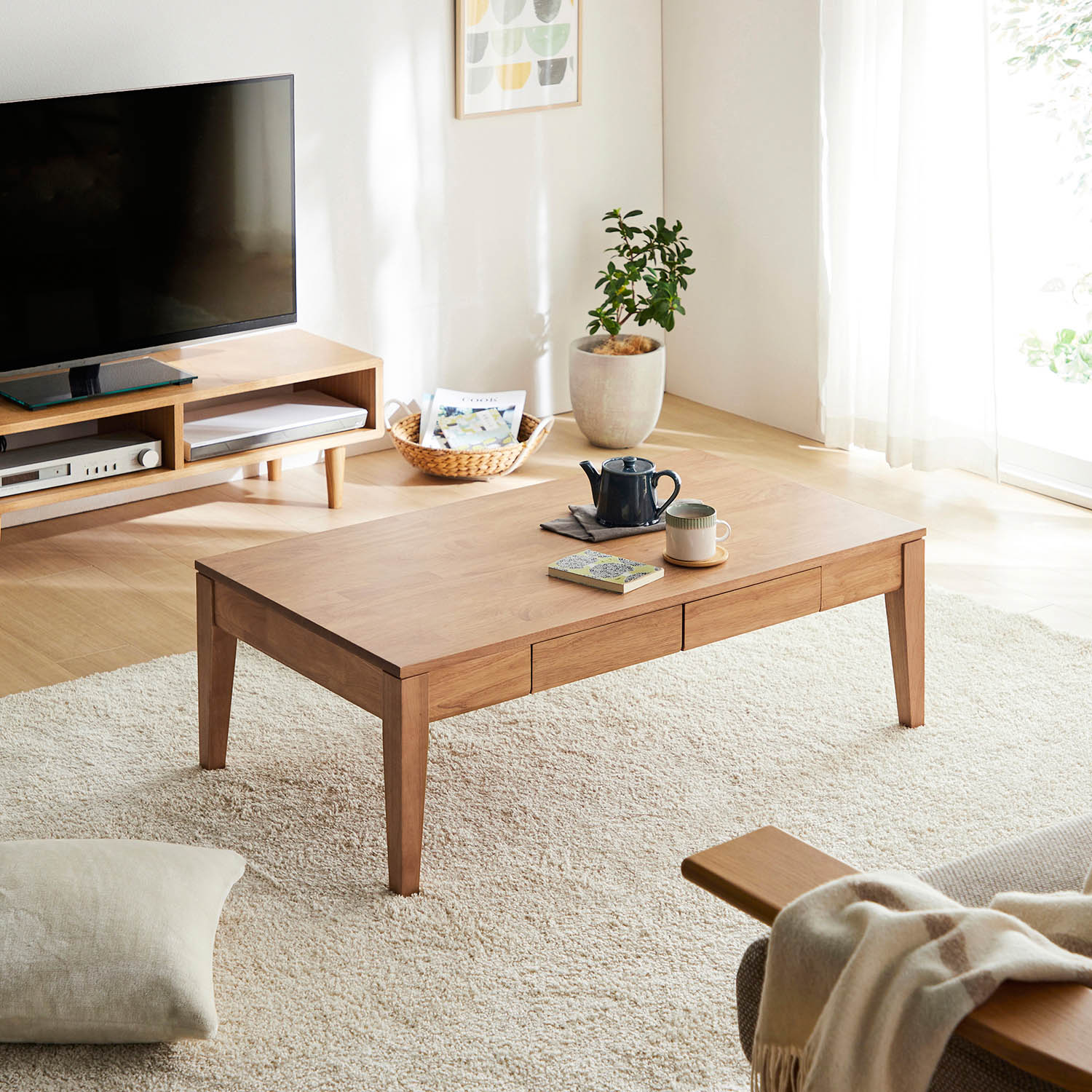 引出し付きローテーブル (リビングテーブル)【選べる4サイズ】 引出し付きローテーブル (リビングテーブル)【選べる4サイズ】