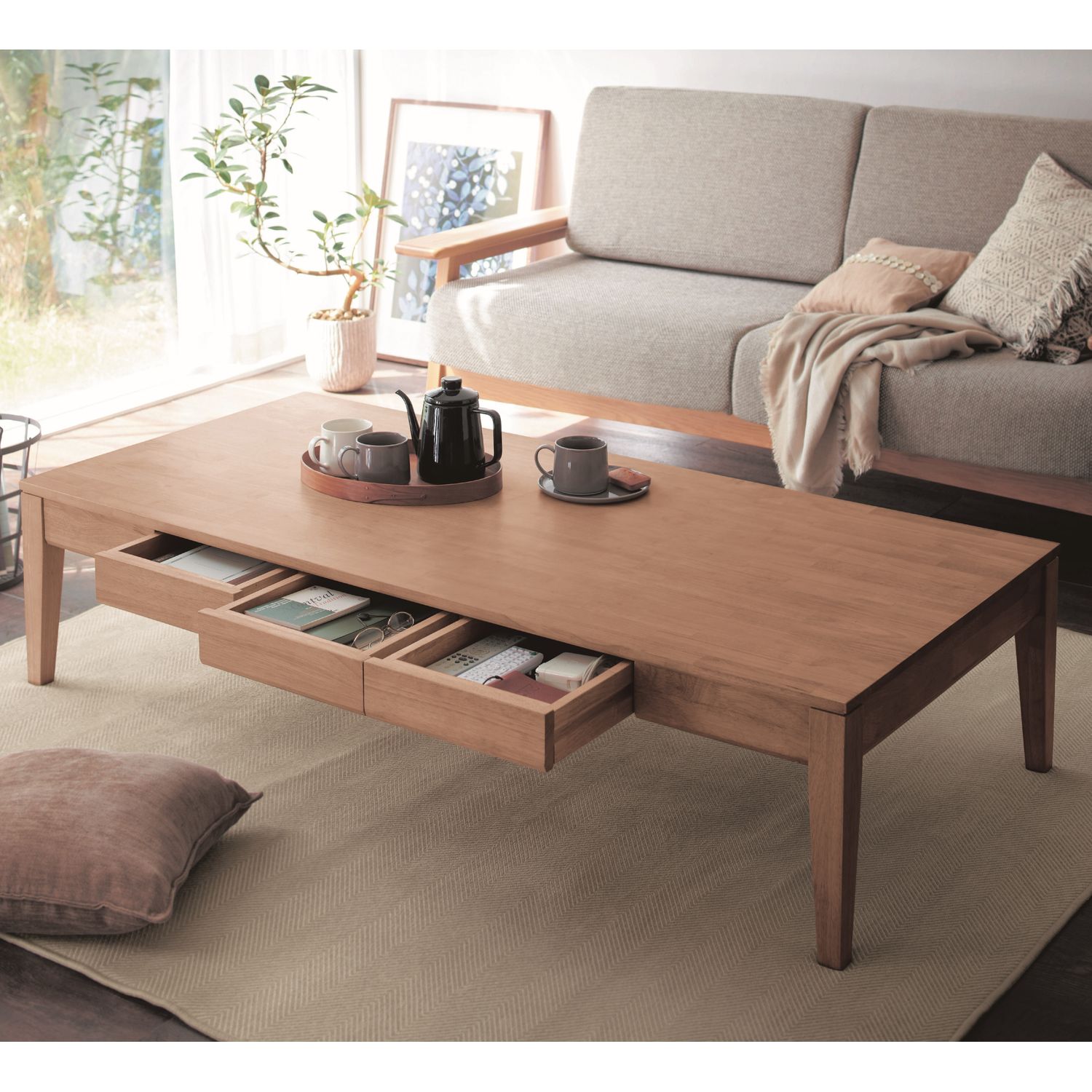 引出し付きローテーブル (リビングテーブル)【選べる4サイズ】 引出し付きローテーブル (リビングテーブル)【選べる4サイズ】