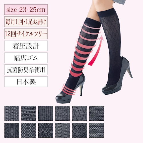 【定期お届け】［２３～２５ｃｍ］ リフレッグ デザイニングハイソックス３ ：12回サイクルフリー