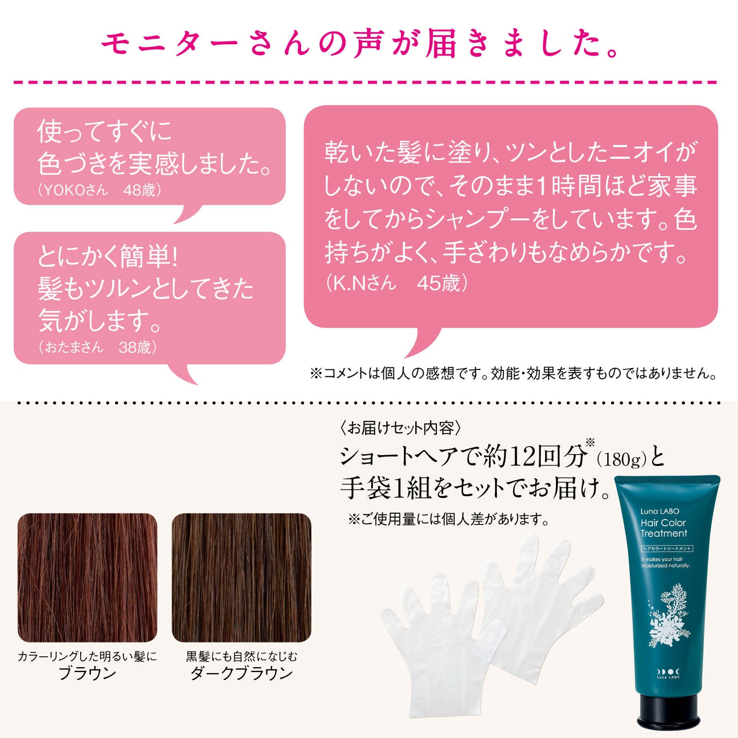 【1回のみお届け】 「ルナラボ」　ヘアカラートリートメント（ダークブラウン）