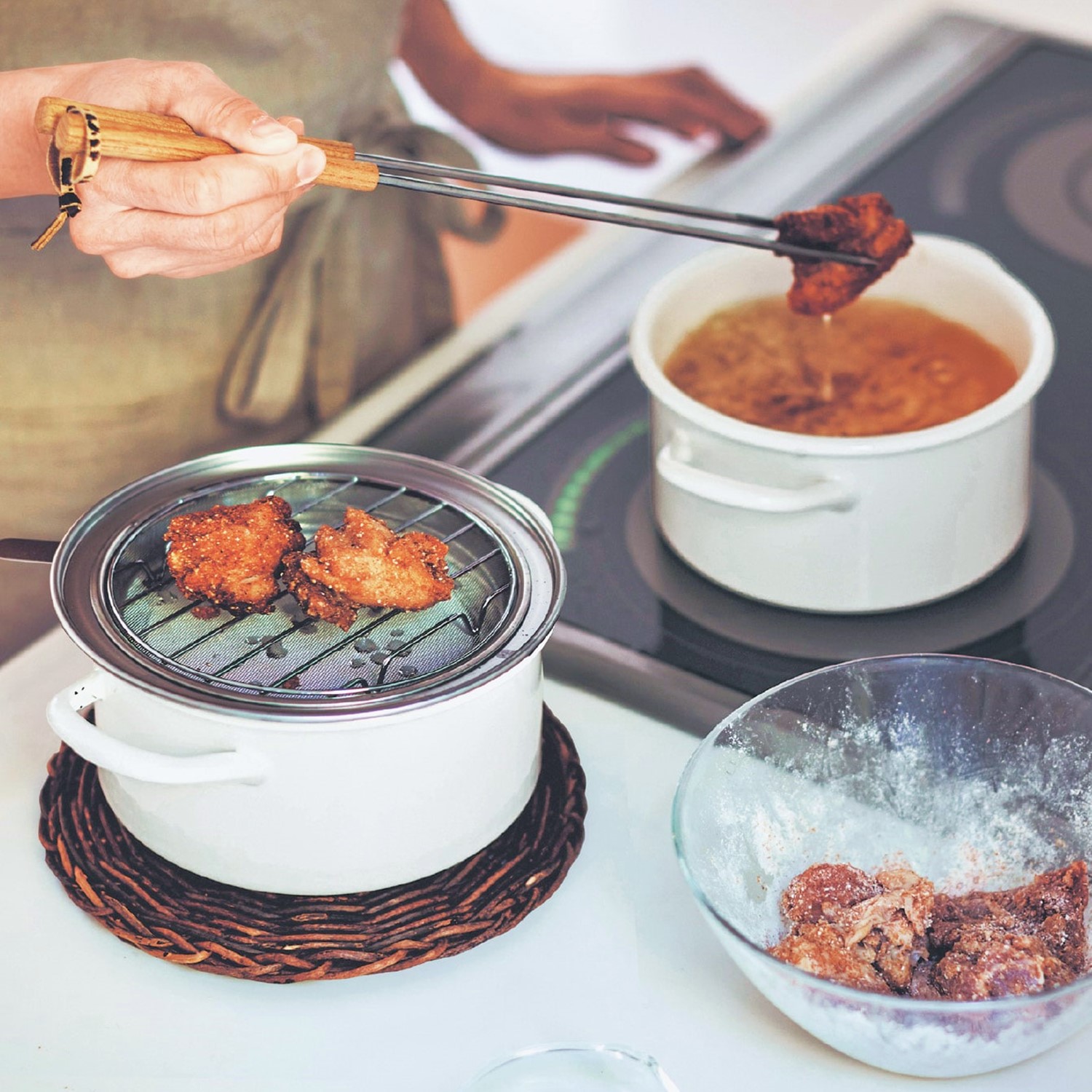 【ベルメゾン】油ろ過フィルター(大)使用のホーローあげ天ポット[日本製] 【カートリッジ大1つ付属】 【IH/ガス火対応】