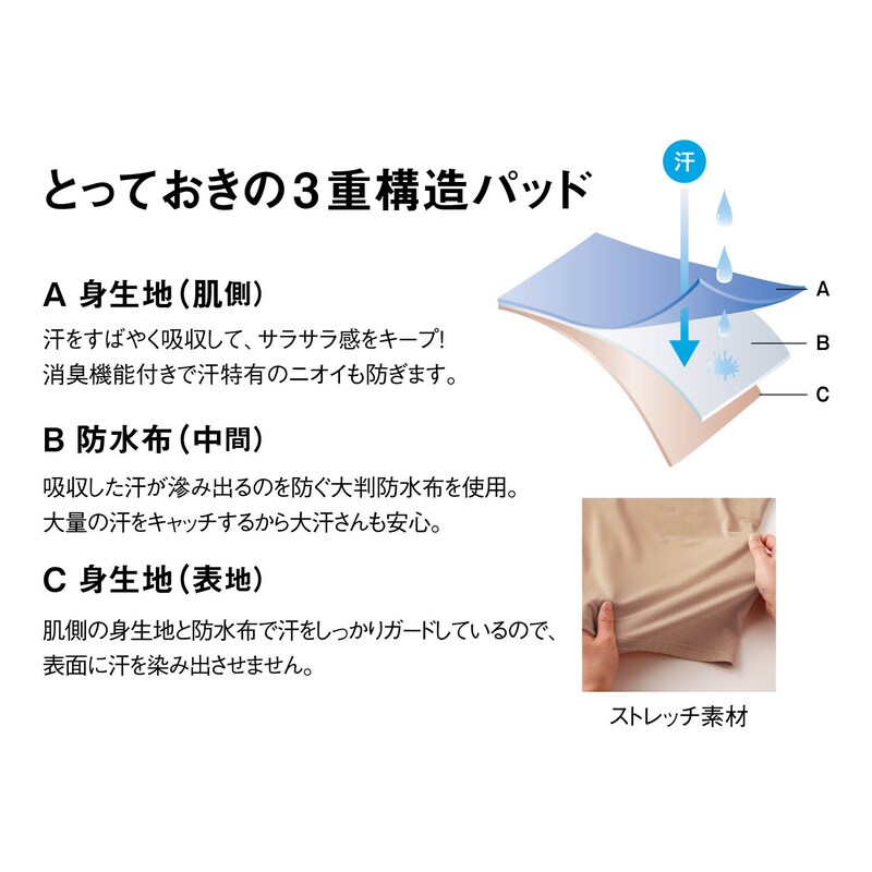 汗取りインナー 三分袖ストレッチタイプ 大汗さん サラリスト Salalist 通販のベルメゾンネット