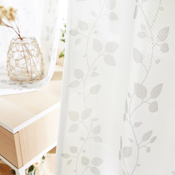 【ベルメゾン】【99サイズ】 リーフ柄のUVカット・ミラーレースカーテン